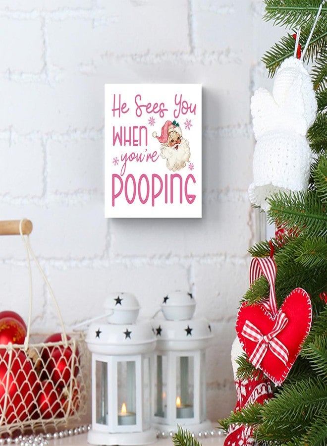FXEFXE Funny Christmas Bathroom Decor, Pink Christmas Decoration, Funny Gift Decorations for Bathroom, Wooden Box Sign for Home Farmhouse Office Living Room Table Shelf Tiered Desk Decor - Image 4